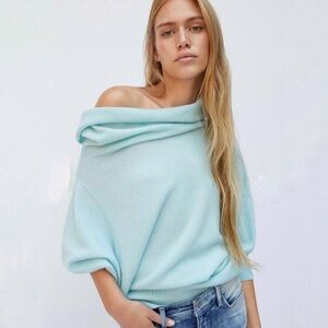 Women's Off-Shoulder Light Blue Sweater